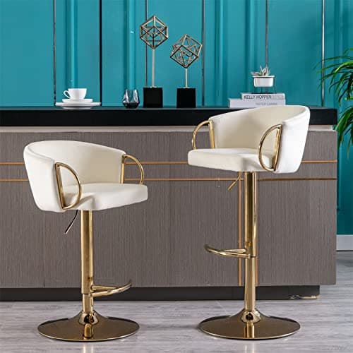 Adjustable Velvet Swivel Bar Stools Set of 2, Navy Color, for Dining Room Home Bar Kitchen Island