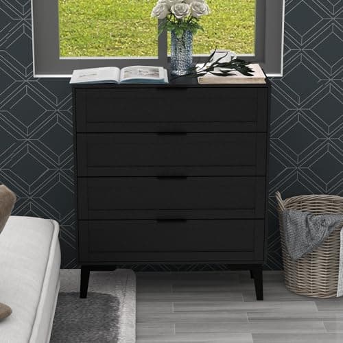 Black TaoHFE 4-Drawer Dresser for Bedroom, Modern 36inch Tall Wood Chest