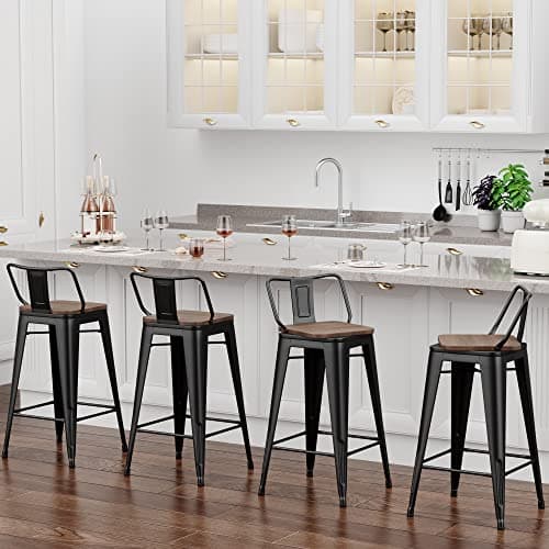 Changjie Matte Black Wooden Swivel Bar Stools for Kitchen Counter (Set of 4)
