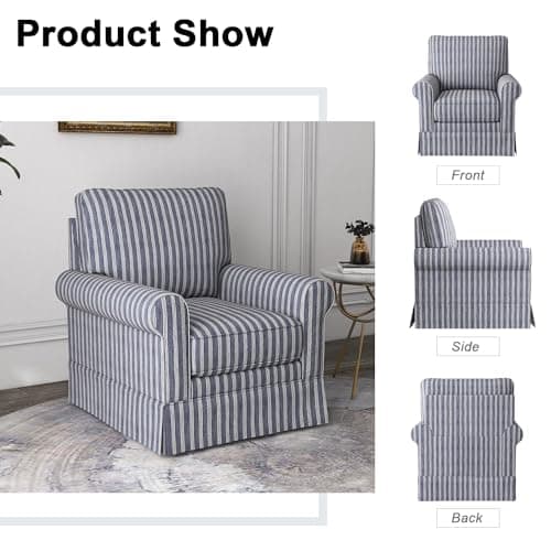 INZOY Blue Stripe Mid Century Modern Swivel Chair Set of 2