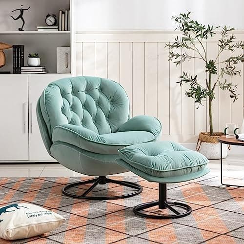 Modern Velvet Swivel Accent Chair with Ottoman in Teal