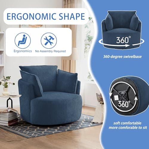 Blue Swivel Accent Chair with Detachable Cushions for Living Room