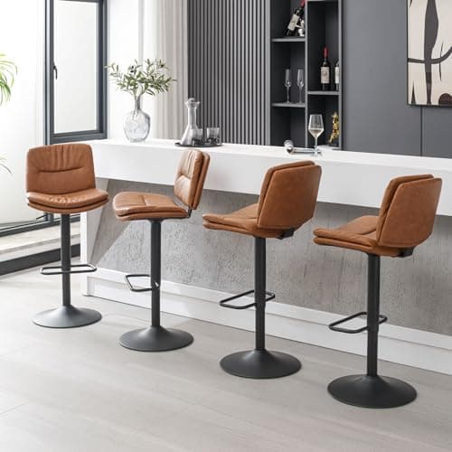 Double-Layer Brown Faux Leather Bar Stools Set of 4 24"-32" Adjustable
