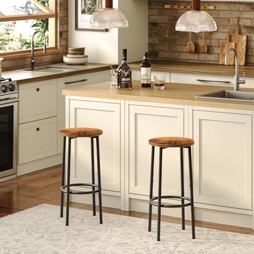 Rustic Brown & Black Counter Height HOOBRO Bar Stool Set of 4, BF03BYP401N1