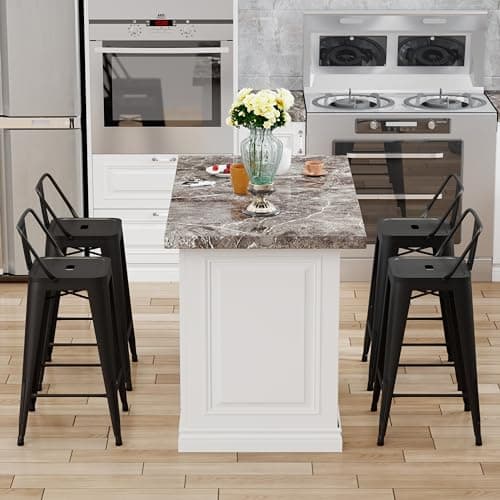 Industrial Matte Black Bar Stool Set of 4 Counter Height Kitchen Island Chairs