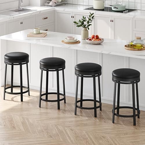 IDEALHOUSE Modern Black Backless Swivel Bar Stools Set of 4 with Footrest