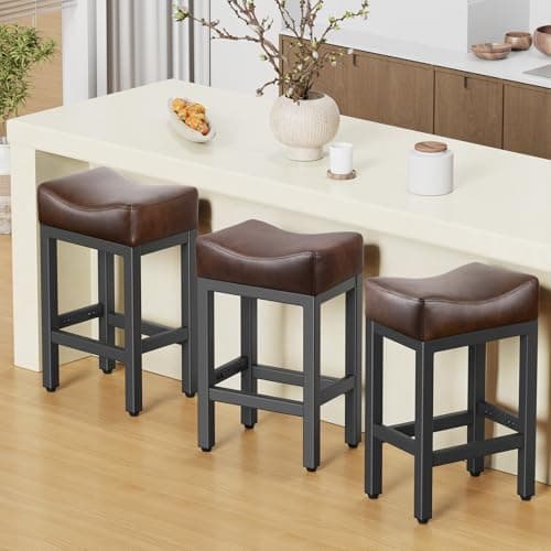24 Inch Bonded Leather Bar Stools Set, Gray/White, Kitchen Island Counter Height