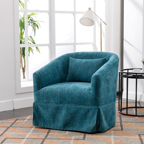 Modern Mint Green Swivel Accent Chair with Pillow