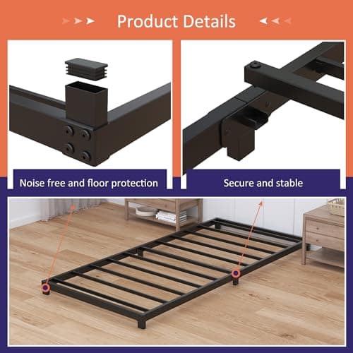 Black Heavy Duty Twin Bed Frame, No Box Spring Needed, Low Profile, Easy Assembly