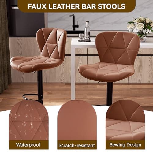 Set of 4 Modern Faux Leather Swivel Bar Stools for Kitchen Island