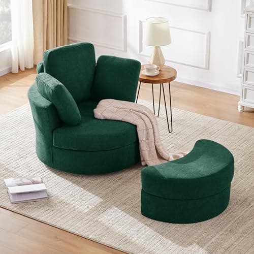 Grey Swivel Barrel Chair with Removable Headrest, Chaise Lounge, Oversized Living Room Chair