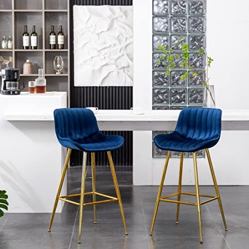 Sidanli Gold Legs Bar Stools Set of 2, Velvet 24inch Kitchen Island Barstools