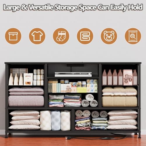 Furnulem Black Oak TV Stand with Power Outlet for 55" TVs