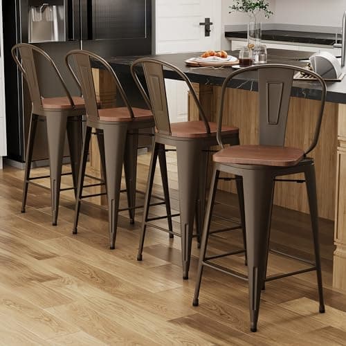 Alunaune 26" Swivel Metal Bar Stool Set, Matte Black, Industrial Style