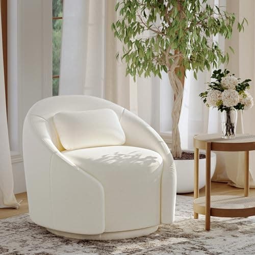 COLAMY Mid-Century Modern Swivel Accent Chairs, Beige, 2pcs, 300 lbs Capacity