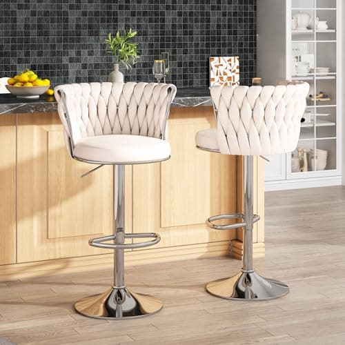 AWQM Black Bar Stool Set, Modern Swivel Velvet Chairs for Bar, Kitchen, and Dining