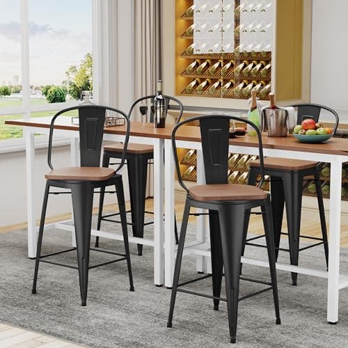 Alunaune 26" Swivel Metal Bar Stool Set, Matte Black, Industrial Style
