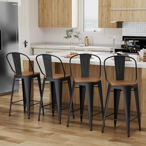 Alunaune 26" Swivel Metal Bar Stool Set, Matte Black, Industrial Style