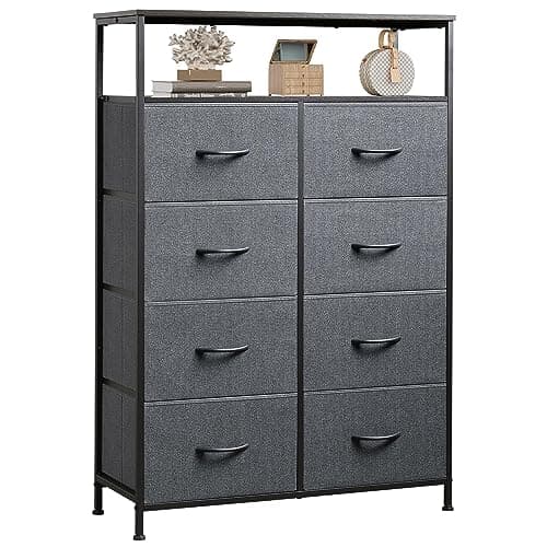 WLIVE Light Grey Tall Dresser with 8 Drawers & Fabric_bins