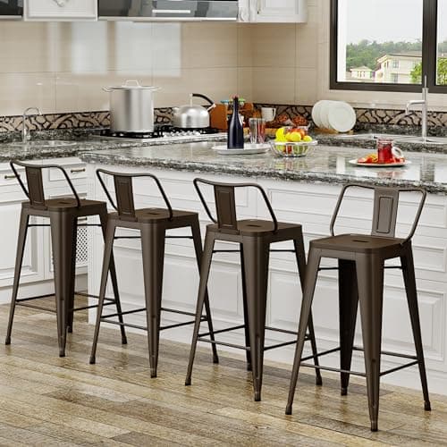 Industrial Matte Black Bar Stool Set of 4 Counter Height Kitchen Island Chairs