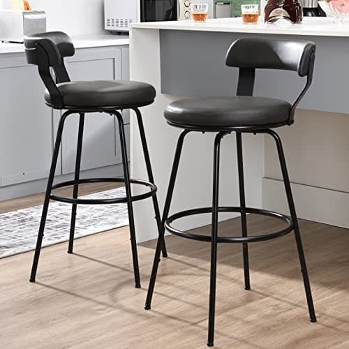 2-Piece Swivel Bar Stool Set, 30" Counter Height, Grey PU Leather, Kitchen & Living Room