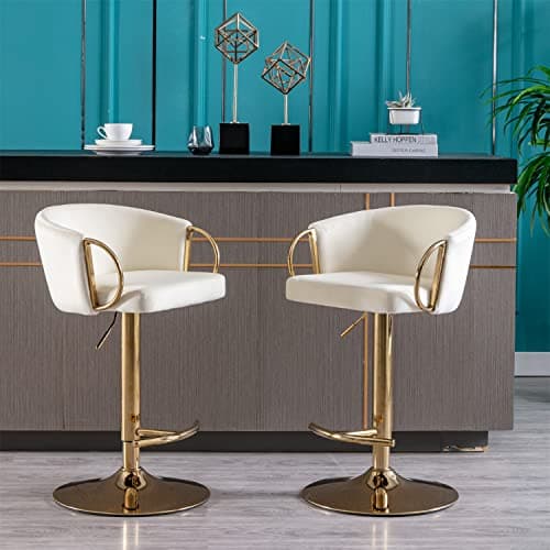 Modern Velvet Swivel Bar Stools Set of 2 with Curved Back and Chrome Footrest, Grey