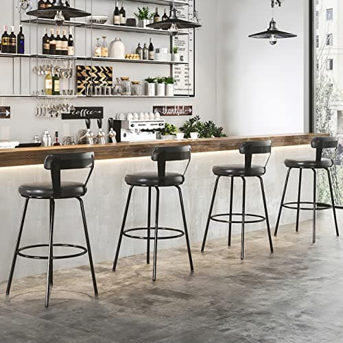 2-Piece Swivel Bar Stool Set, 30" Counter Height, Grey PU Leather, Kitchen & Living Room