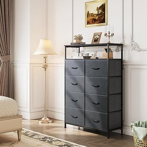 Fabric Dresser with 8 Drawers and Open Shelves for Bedroom or Living Room