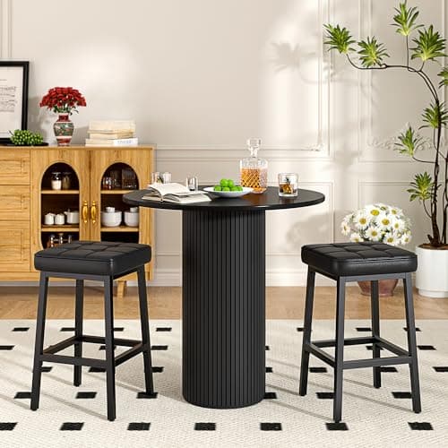 VECELO Modern 24" PU Leather Bar Stools, Black, Counter Height Set of 2
