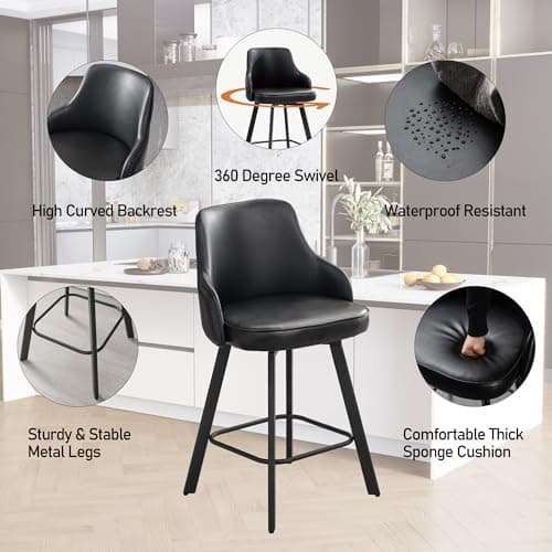 Black 26" Counter Height Swivel Bar Stools Set of 4