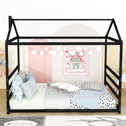 Twin Size Montessori Floor Bed with High Headboard (White)