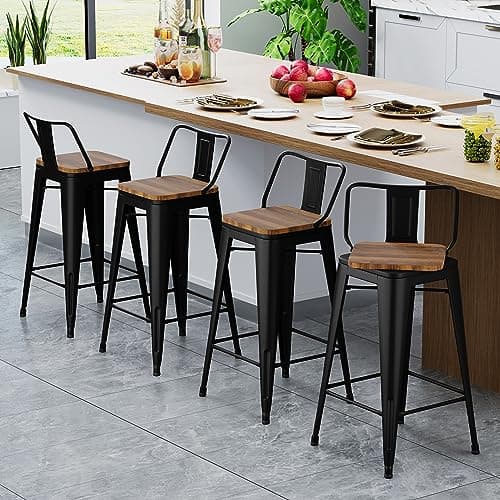 Andeworld 24 Inch Black Swivel Bar Stool Set of 4 Industrial Metal