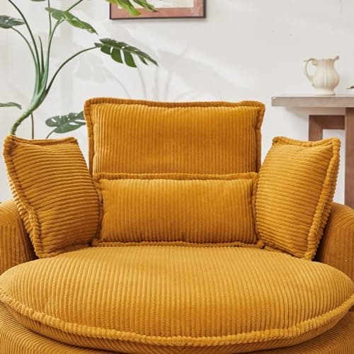 Yellow i-POOK Swivel Chair with Storage Ottoman & Pillows, Oversized Barrel Chair for Living Room