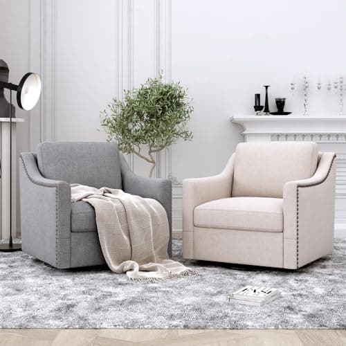 Swivel Accent Chair with Nailhead Trim and Metal Base Stand, Comfy Club Chair