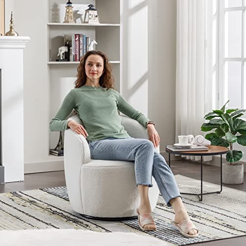 KIVENJAJA Teddy Sherpa Swivel Barrel Chair, Ivory, Modern Living Room Accent Chair