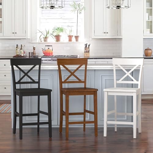 24" Black X-Back Wooden Counter Stools with Footrest for Kitchen Island