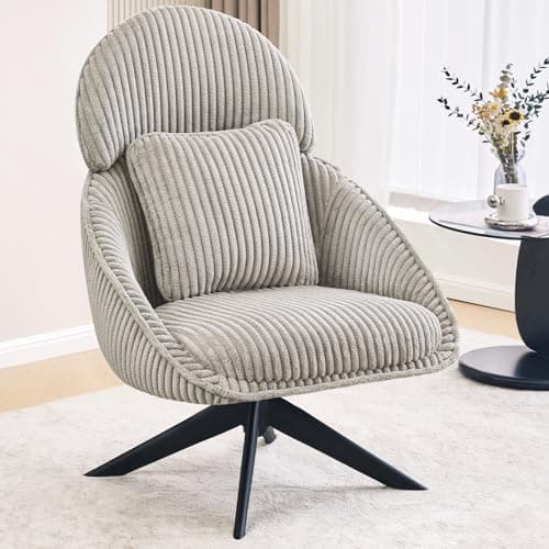 Furniliving Grey Corduroy Swivel Living Room Chair with Arms