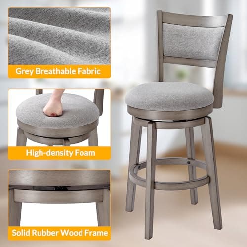 PrimeZone 26 Inch High Back Bar Stools Set of 4, Grey
