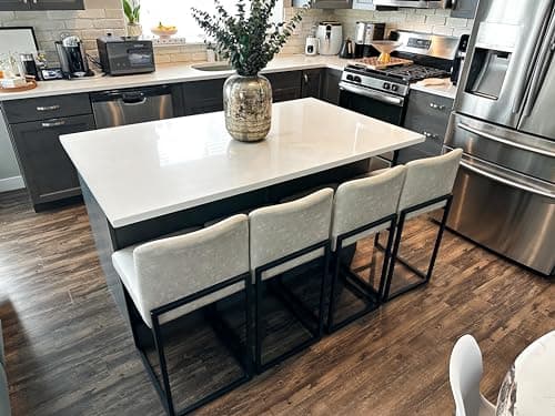 PHI VILLA Set of 4 Leather Bar Stools with Back