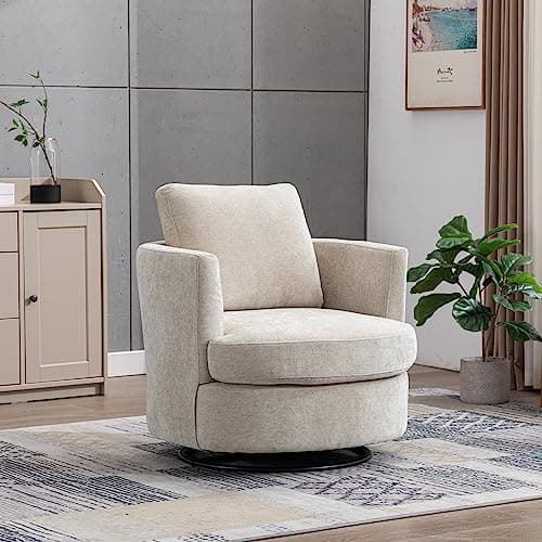 ODUWA Beige 360 Degree Swivel Round Arm Chair for Living Room Bedroom