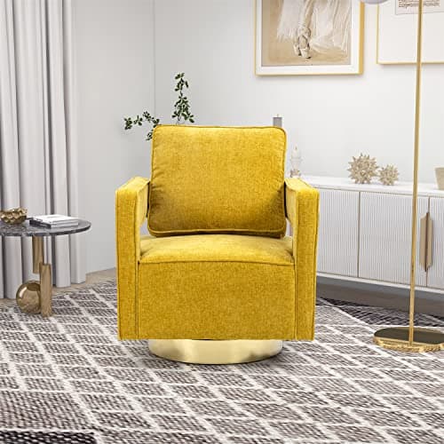 Modern Grey Chenille Swivel Accent Chair with Gold Stainless Steel Base