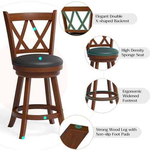 MU Counter Height Barstools, Espresso X-Back Swivel Chairs, Set of 2