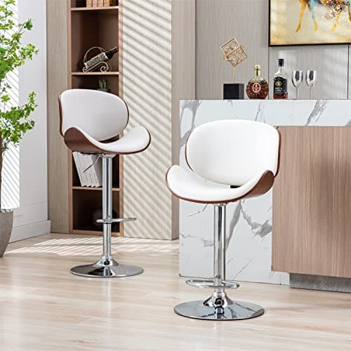 Modern Velvet Swivel Bar Stools Set of 2 with Curved Back and Chrome Footrest, Grey