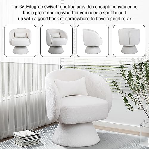 White Teddy Bear Boucle Sherpa Swivel Armchair, 360 Degree Spin for Living Room & Bedroom