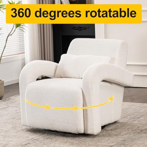 Oversized Swivel Accent Chair with Curved Arms, White