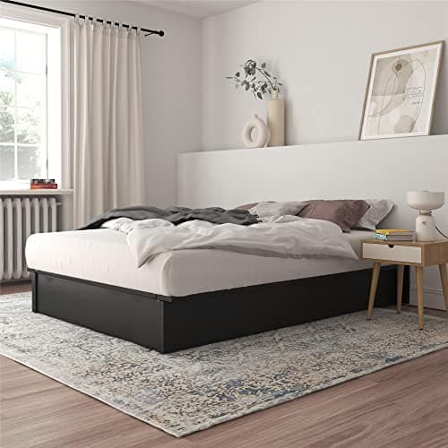 DHP Maven Queen Bed, 11-Inch Height, Black Faux Leather, No Box Spring Needed
