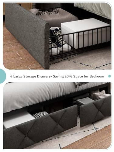 iPormis Dark Grey Queen Bed Frame with Storage & Charging Station