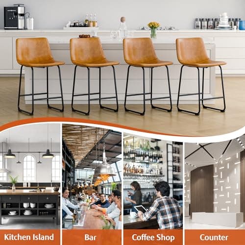 Set of 4 Urban Modern Bar Stools for Kitchen Island in Brown