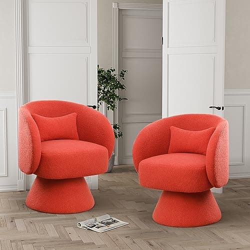 White Teddy Bear Boucle Sherpa Swivel Armchair, 360 Degree Spin for Living Room & Bedroom