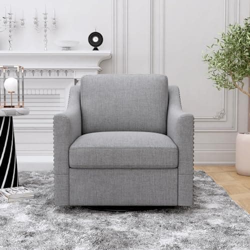 Swivel Accent Chair with Nailhead Trim and Metal Base Stand, Comfy Club Chair